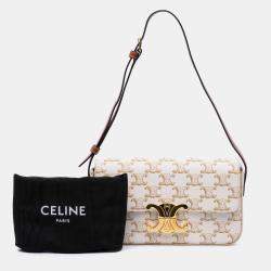 Pre Owned Celine White Triomphe Coated Canvas Claude Shoulder Bag