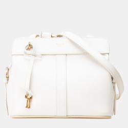 Pre Owned Celine White Teen Leather Cabas De France Crossbody