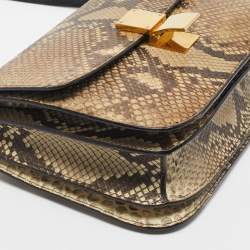 Pre Owned Celine Beige Python Medium Classic Box Shoulder Bag
