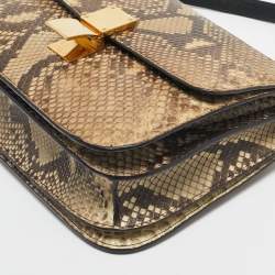 Pre Owned Celine Beige Python Medium Classic Box Shoulder Bag