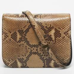 Pre Owned Celine Beige Python Medium Classic Box Shoulder Bag