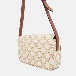 Pre Owned Celine Claude Triomphe One Shoulder Bag White PVC Calf Leather