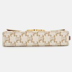 Pre Owned Celine Claude Triomphe One Shoulder Bag White PVC Calf Leather