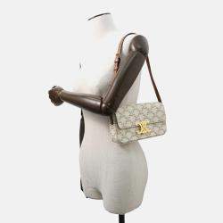 Pre Owned Celine Claude Triomphe One Shoulder Bag White PVC Calf Leather