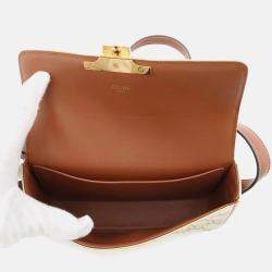 Pre Owned Celine Claude Triomphe One Shoulder Bag White PVC Calf Leather