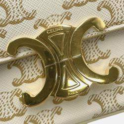 Pre Owned Celine Claude Triomphe One Shoulder Bag White PVC Calf Leather