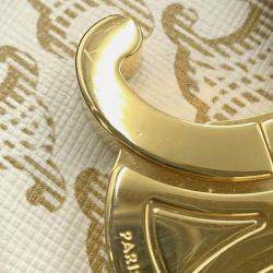 Pre Owned Celine Claude Triomphe One Shoulder Bag White PVC Calf Leather