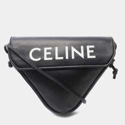 Pre Owned Celine Black Smooth Calfskin Logo Triangle Crossbody Bag