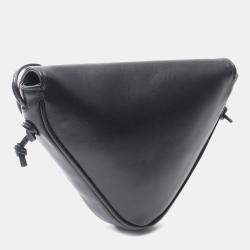 Pre Owned Celine Black Smooth Calfskin Logo Triangle Crossbody Bag
