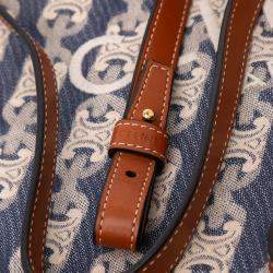 Pre Owned Celine Blue Small Triomphe Canvas Maillon Vertical Cabas Satchel