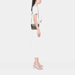 Pre Owned Celine Beige Teen Embroidered Canvas and Calfskin Triomphe Crossbody