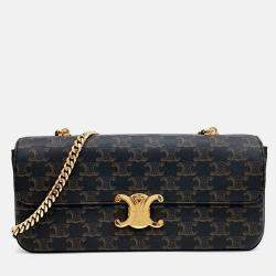 Pre Owned Celine Brown Coated Canvas Triumph Chain Shoulder Bag