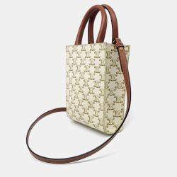 Pre Owned Celine Brown Cream Coated canvas Triumph Cabas Vertical Mini bag