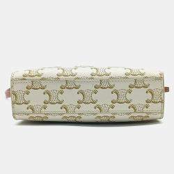 Pre Owned Celine Brown Cream Coated canvas Triumph Cabas Vertical Mini bag