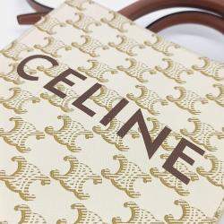 Pre Owned Celine Brown Cream Coated canvas Triumph Cabas Vertical Mini bag
