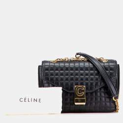 Pre Owned Celine Black Medium Quilted Calfskin C Crossbody