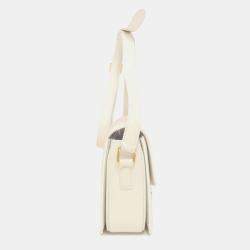 Pre Owned Celine Teen Triomphe White Calfskin/Coated Canvas Shoulder Bag