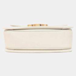 Pre Owned Celine Teen Triomphe White Calfskin/Coated Canvas Shoulder Bag