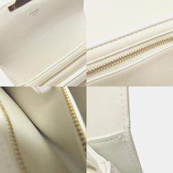 Pre Owned Celine Teen Triomphe White Calfskin/Coated Canvas Shoulder Bag