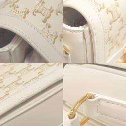 Pre Owned Celine Teen Triomphe White Calfskin/Coated Canvas Shoulder Bag