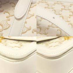 Pre Owned Celine Teen Triomphe White Calfskin/Coated Canvas Shoulder Bag