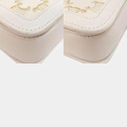 Pre Owned Celine Teen Triomphe White Calfskin/Coated Canvas Shoulder Bag