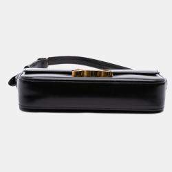 Pre Owned Celine Black Shiny Calfskin Claude Shoulder Bag
