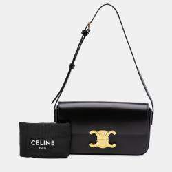 Pre Owned Celine Black Shiny Calfskin Claude Shoulder Bag