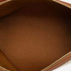 Pre Owned Celine Brown White Triomphe Coated Canvas Clutch On Chain