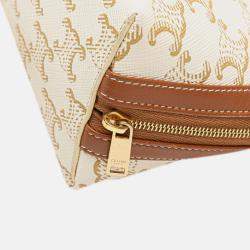 Pre Owned Celine Brown White Triomphe Coated Canvas Clutch On Chain