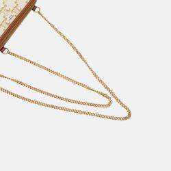 Pre Owned Celine Brown White Triomphe Coated Canvas Clutch On Chain