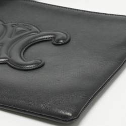 Pre Owned Celine Black Leather Triomphe Wristlet Clutch