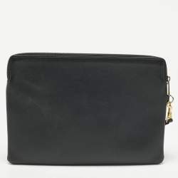 Pre Owned Celine Black Leather Triomphe Wristlet Clutch