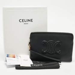 Pre Owned Celine Black Leather Triomphe Wristlet Clutch