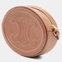 Pre Owned Celine Brown Small Calfskin Cuir Triomphe Oval Crossbody