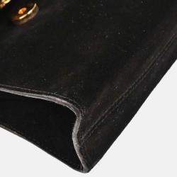 Pre Owned Celine Embossed Black Suede Leather Shoulder Bag