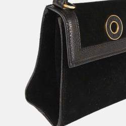 Pre Owned Celine Embossed Black Suede Leather Shoulder Bag