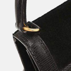 Pre Owned Celine Embossed Black Suede Leather Shoulder Bag