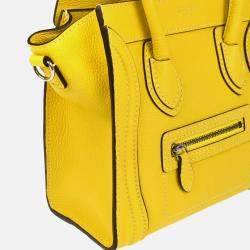 Pre Owned Celine Nano Luggage Yellow Leather Tote Bag