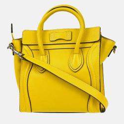 Pre Owned Celine Nano Luggage Yellow Leather Tote Bag