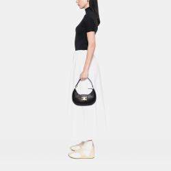 Pre Owned Celine Black Medium Calfskin Triomphe Ava Shoulder Bag