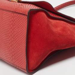 Pre Owned Celine Red Python and Suede Medium Trapeze Bag