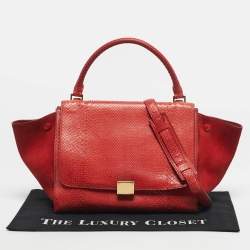 Pre Owned Celine Red Python and Suede Medium Trapeze Bag