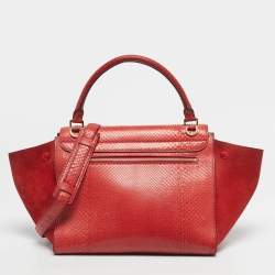 Pre Owned Celine Red Python and Suede Medium Trapeze Bag