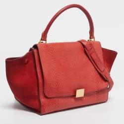Pre Owned Celine Red Python and Suede Medium Trapeze Bag