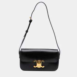 Pre Owned Celine Black Shiny Calfskin Claude Shoulder Bag