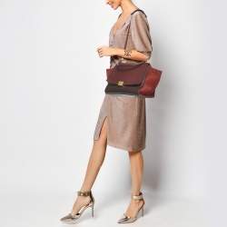 Pre Owned Celine Burgundy/Red Leather and Suede Medium Trapeze Top Handle Bag