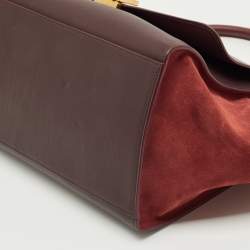 Pre Owned Celine Burgundy/Red Leather and Suede Medium Trapeze Top Handle Bag