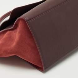 Pre Owned Celine Burgundy/Red Leather and Suede Medium Trapeze Top Handle Bag