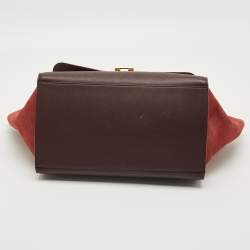 Pre Owned Celine Burgundy/Red Leather and Suede Medium Trapeze Top Handle Bag